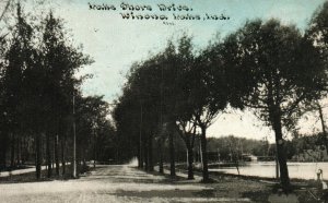 Vintage Postcard 1910 Lake Shore Drive Winona Lake Indiana Water Trees Nature