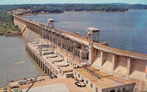 LAKE OZARK, Missouri MO ~ BAGNELL DAM Bird's Eye View VINTAGE 50's Cars Postcard