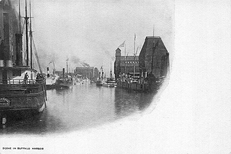 Buffalo NY  Scene in Buffalo Harbor Boats Postcard