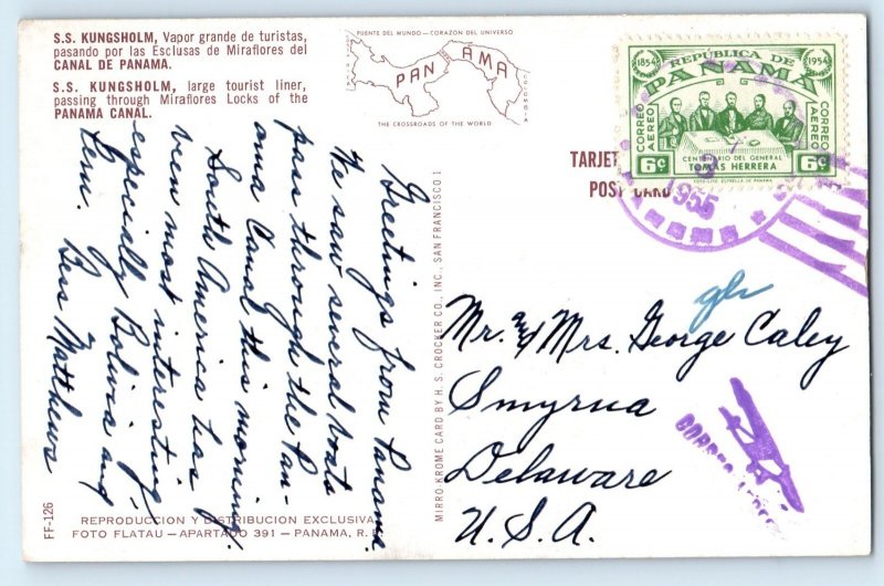 Panama Postcard S.S. Kungsholm Large Tourist Liner Panama Canal 1955