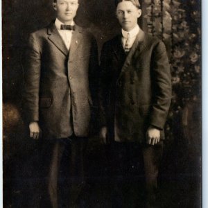 ID'd 1914 Young Men Portrait RPPC Handsome Bros Arthur & Bunion Strickland A174