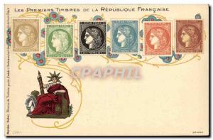 Old Postcard The first stamps of the French Republic