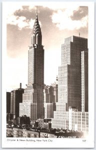 RPPC Chrysler & News Building NYC Art Deco Skyscraper Real Photo Postcard