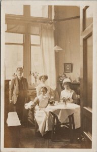 Three Women Nurses ?? Man Having Tea Portrait RPPC Harold Haigh Postcard F63