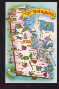 STATE OF DELAWARE MAP VINTAGE POSTCARD