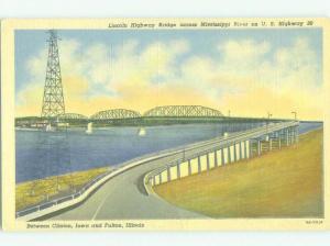 Unused Linen BRIDGE SCENE Clinton Iowa And Fulton Illinois IL HQ9815