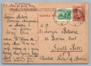 POLISH 1951 VINTAGE POSTCARD POLAND w/ STAMPS