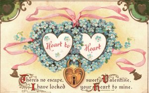 Vintage Postcard 1910's Heart To Heart There's No Escape I Have Locked Valentine