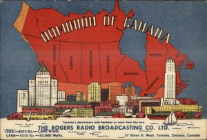 Rogers Radio Broadcasting Co Map Canada Toronto Skyline Art Deco Postcard