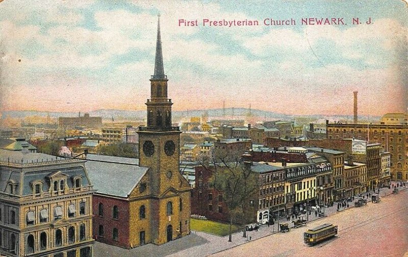 Newark NJ First Presbyterian Church Trolley Postcard