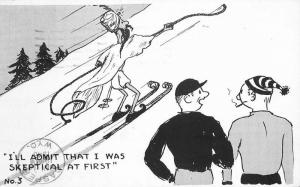 Artist Impression Skiing people 1948 Postcard 124