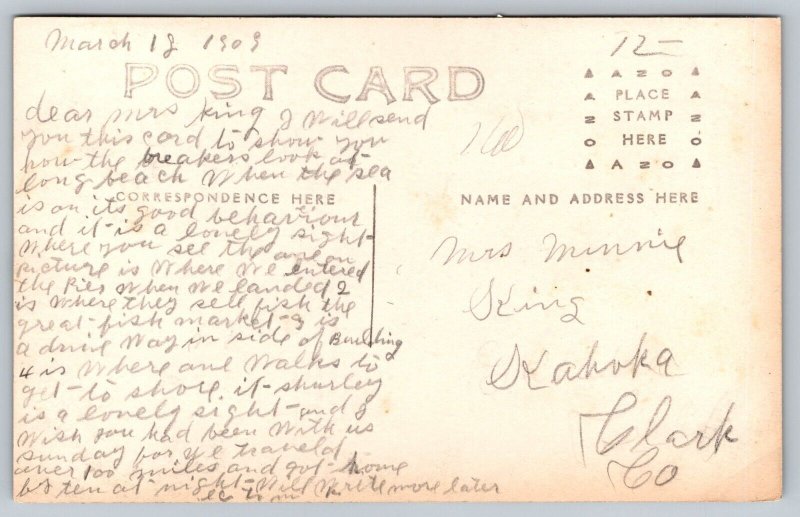 RPPC 1909  High Tide   Long Beach  California   Postcard