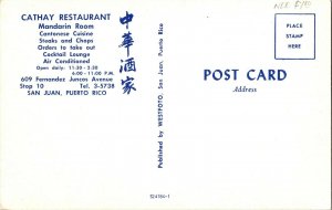 Cathay Restaurant Mandarin Room Dining Room San Juan PR Vintage Postcard G49