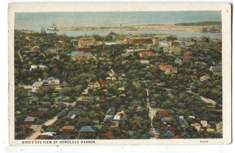 Postcard Bird's Eye View Honolulu Harbor Hawaii HI