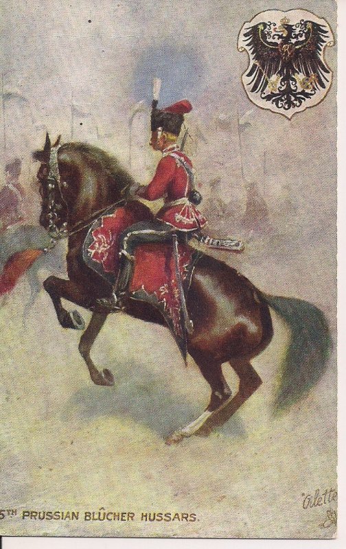 Soldiers of the World, Prussian Hussar, Horse, Coat of Arms, TUCK, 1910, Uniform