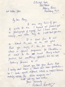 Michael Baxter Emergency Ward 10 TV Show Fully Hand Written Signed Letter