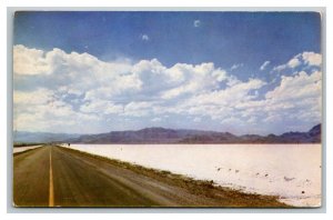 Vintage 1968 Postcard Bonneville Salt Flats Highway 40-50 Great Salt Lake Utah
