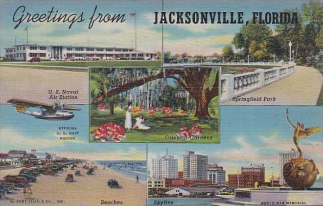Florida Jacksonville Greetings Multi View Curteich