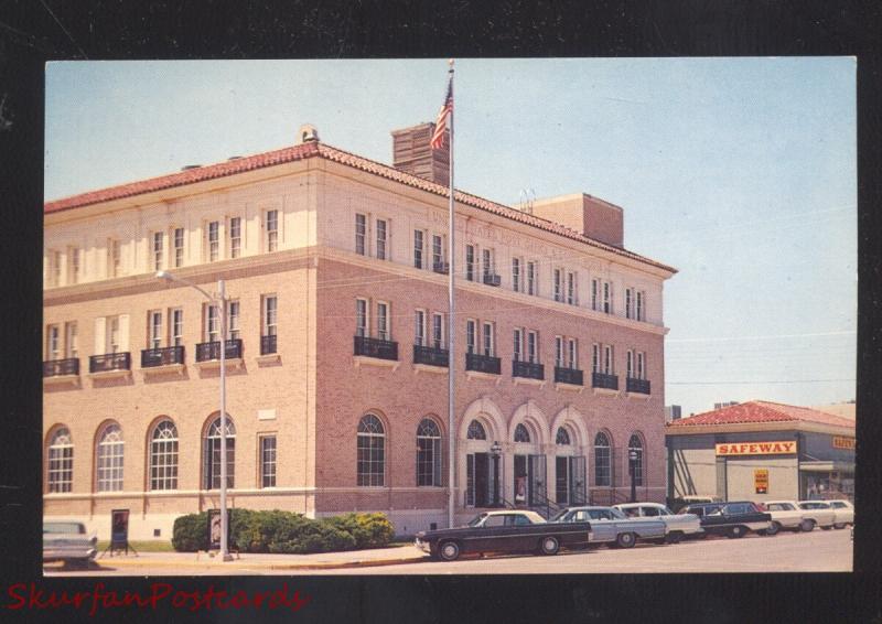 PECOS TEXAS US POST OFFICE SAFEWAY GROCERY STORE OLD CARS VINTAGE POSTCARD