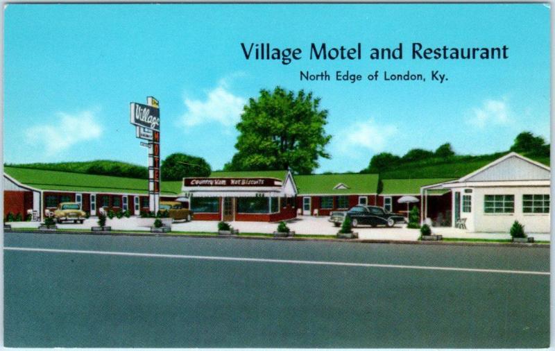 LONDON, Kentucky  KY    Roadside VILLAGE MOTEL Restaurant  c1950s   Postcard