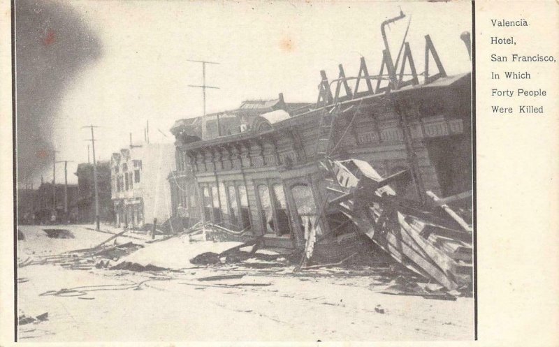 VALENCIA HOTEL San Francisco, CA 1906 Earthquake Vintage Postcard Antique