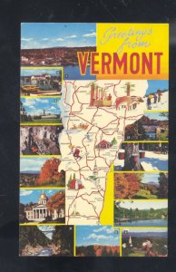 GREETINGS FROM VERMONT STATE MAP VT. VINTAGE POSTCARD