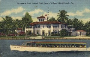 Sightseeing Boat - Miami Beach, Florida FL Postcard