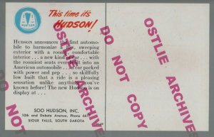 Sioux Falls SOUTH DAKOTA c1950s ADVERTISING HUDSON AUTOMOBILE Cars SOO HUDSON SD