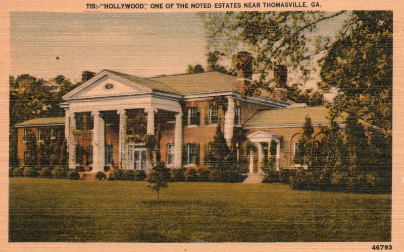 Vintage Postcard 1930's Hollywood One Of The Noted Estates Near Thomasville GA