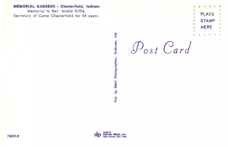 Indiana Chesterfield , Memorial gardens