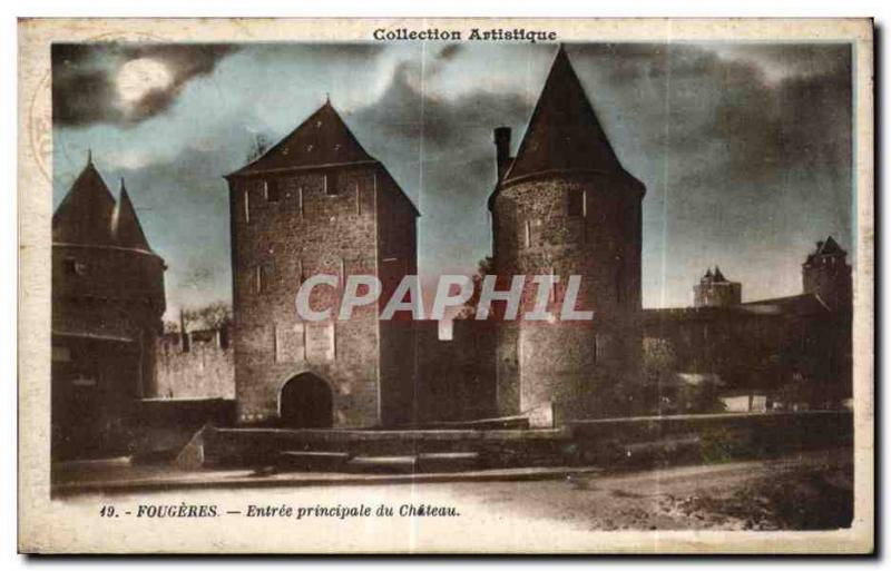 Old Postcard Fougeres main entrance of the Castle