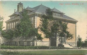 C-1910 High School Webster South Dakota Simon hand colored postcard 101