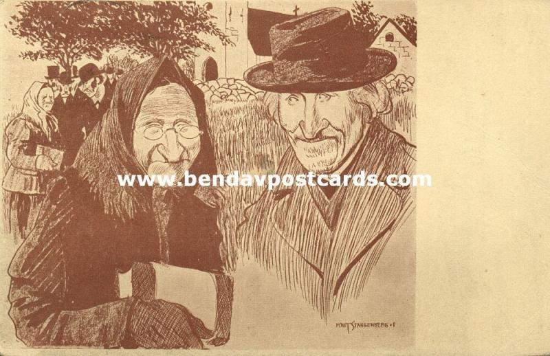 Artist Signed Knut Stangenberg, Old Jewish Couple (1910) JUDAICA