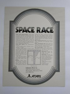 Atari Space Race Arcade FLYER 1973 Original NOS Space Age Art  Retro Video Game