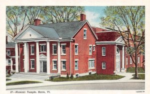 Barre, Vermont VT    MASONIC TEMPLE  Fraternal Order  ca1940's Curteich Postcard