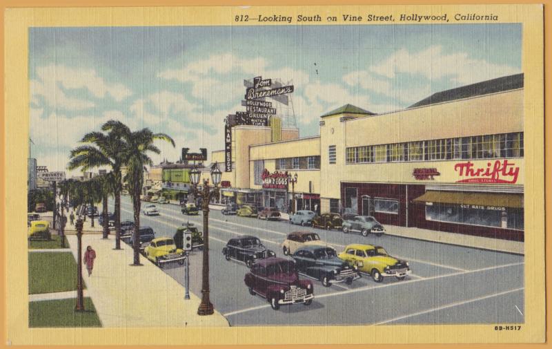 Hollywood, Calif., Looking south on Vine Street, Breneman's & Thrifty Drugs-1950