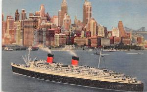 World's Largest Liner, New York Harbor, Queen Elizabeth White Star Line Cunar...