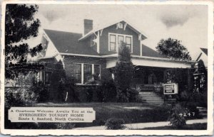 Postcard NC Sanford - Evergreen Tourist Home