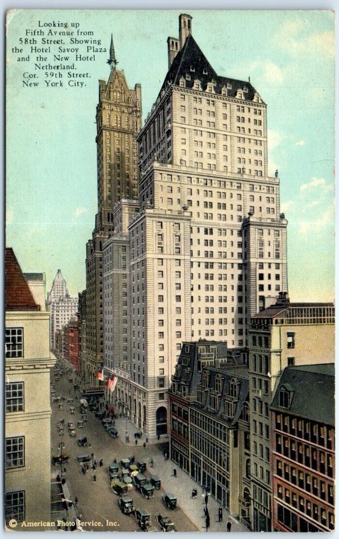 Postcard Looking up Fifth Avenue from 58th Street New York City