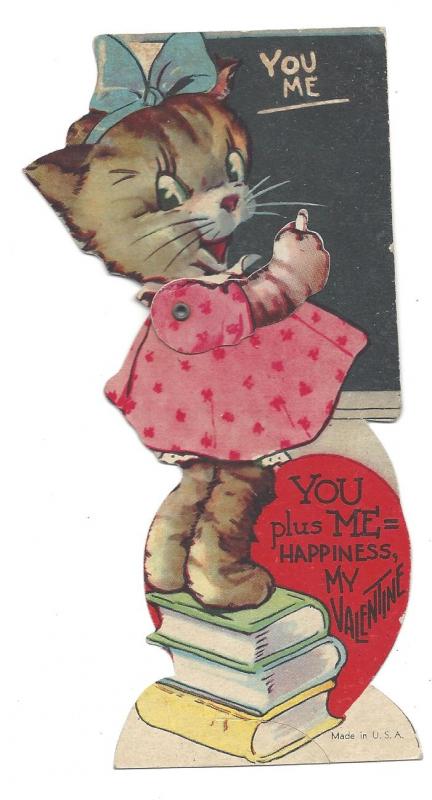 Vintage Valentines Card Die-Cut Cats To A Sweet Little Girl On