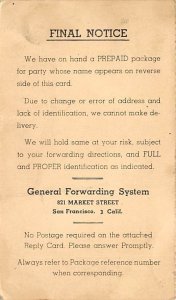 General forwarding system San Francisco, California, USA Postal Cards, Late 1...