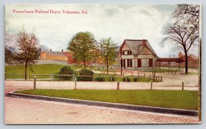 Valparaiso Indiana~Pennsylvania Railroad Depot~Train Station Shelter~1910 PC