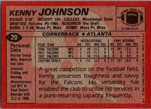 1983 Topps Football Card Kenny Johnson Atlanta Falcons