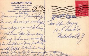 Postcard Altamont Hotel Hazleton PA