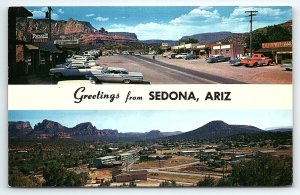 1950s SEDONA ARIZONA REXALL RUGS OAK CREEK CANYON STREET VIEW POSTCARD P3732