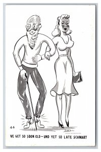 Risque Comic Old Man and Young Woman Michael Angelo UNP Chrome Postcard Q19