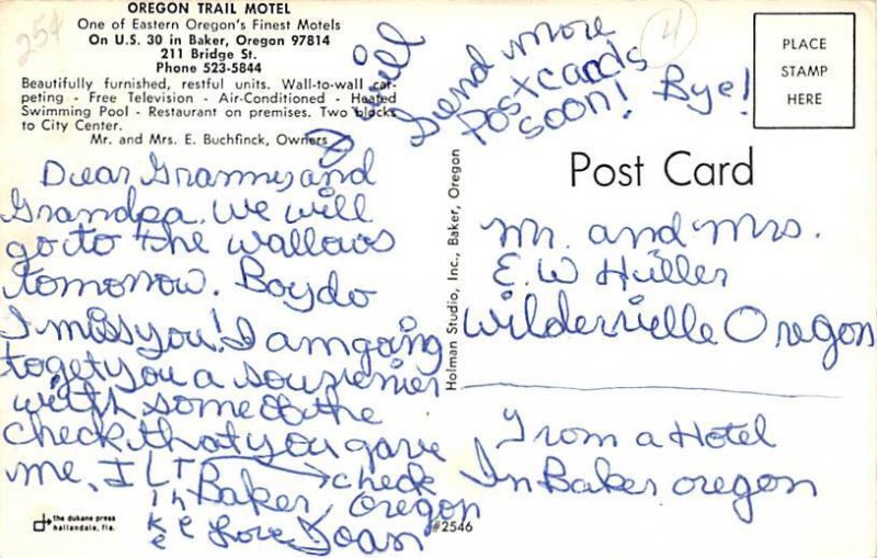 Oregon Trail Motel Baker, Oregon, USA Postcard