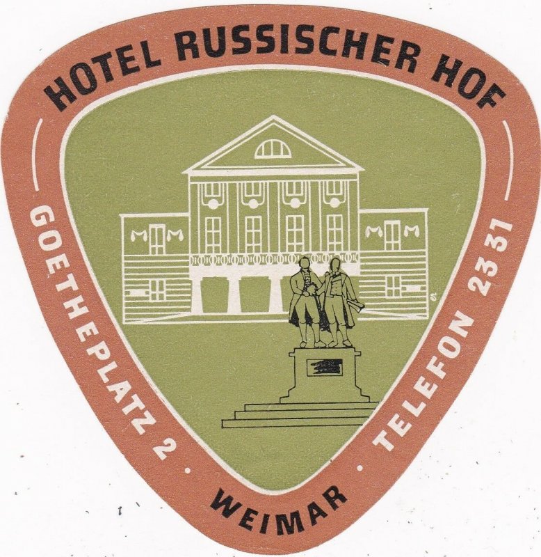 Germany Weimar Hotel Russischer Hof Vintage Luggage Label sk3216