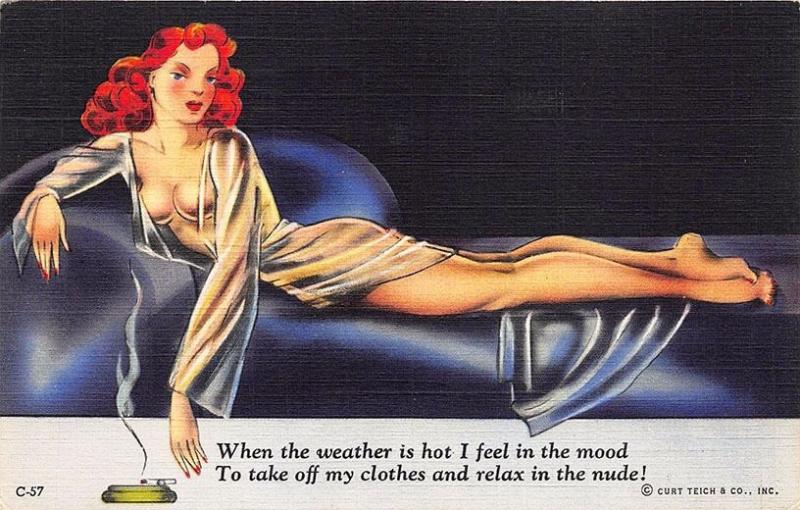 Redhead Beautiful Woman Lounging Modern Girl Comics Poem Curt Teich Postcard