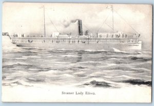 Postcard Steamer Lady Eileen On A Trip Waves Scenic View Flags c1905s Antique